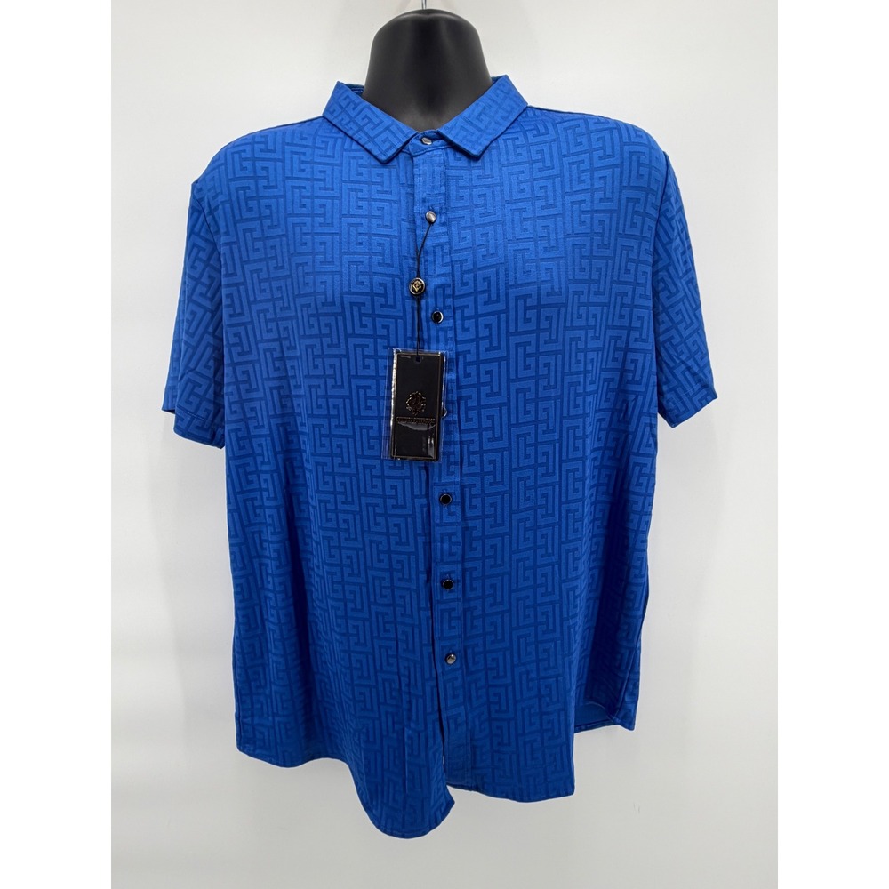 NWT Century Penthouse Men's‎ XL Royal Blue Grecian Pattern Luxury Shirt CSS501 - Picture 2 of 9